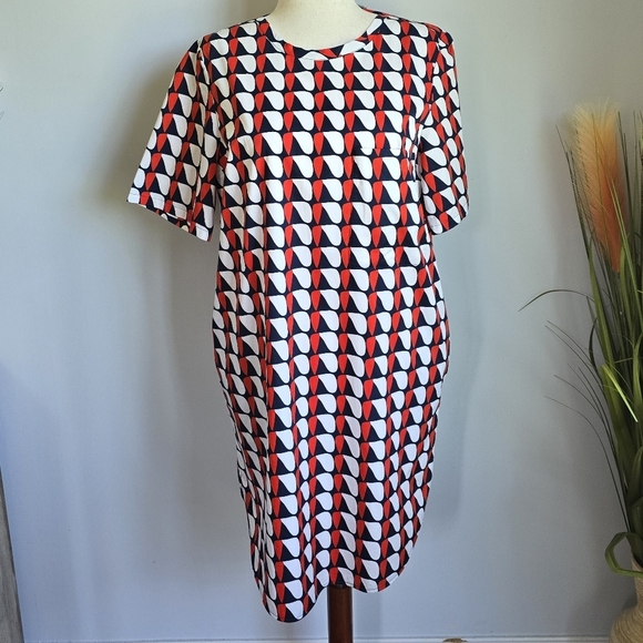 COS NEW Red White Navy Oversized Printed Poplin Shirt Shift Dress SZ 8 Mod Retro - Picture 5 of 16